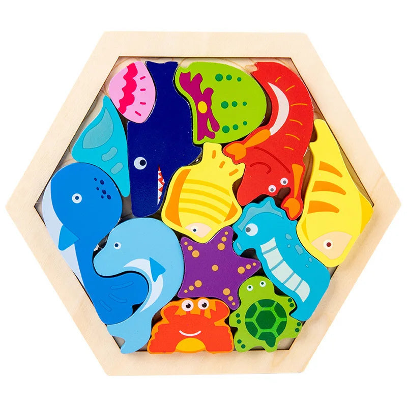 Wooden Toy Hexagonal Tangram for Children Multivariant-7